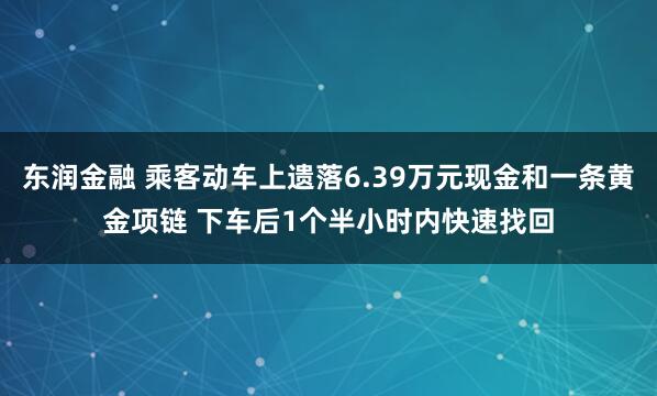 东润金融 乘客动车上遗落6.39万元现金和一条黄金项链 下车后1个半小时内快速找回